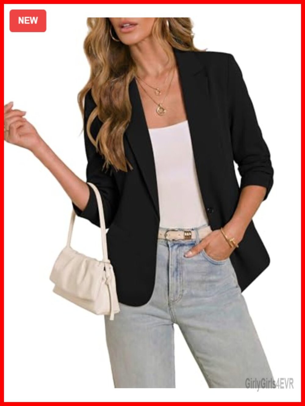 Women's 3/4 Sleeve Business Casual Blazer Fitted Jacket with Pockets